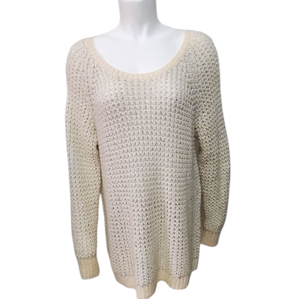 NWT Lane Bryant Ivory Silver Lurex Sequins Sweater. Size 14/16. - Picture 2 of 14